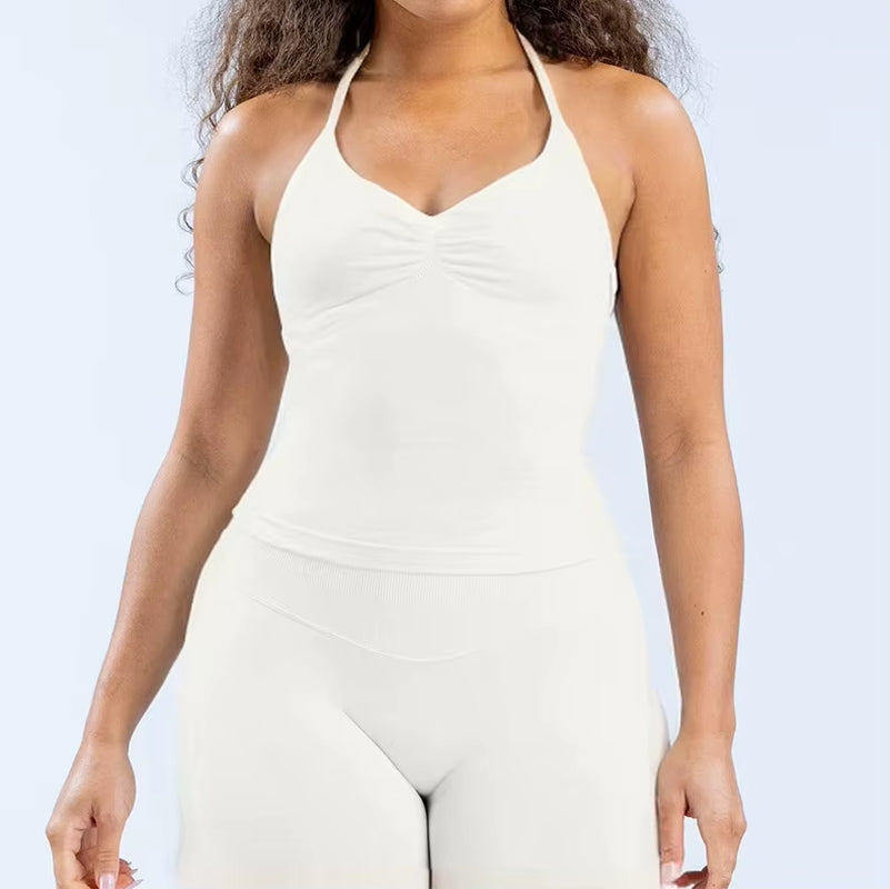 Gym Beautiful Open Back Bra Running Workout Halter Impact Longline Strappy Top Sports Yoga Vest Women'S Fitness Tank Top