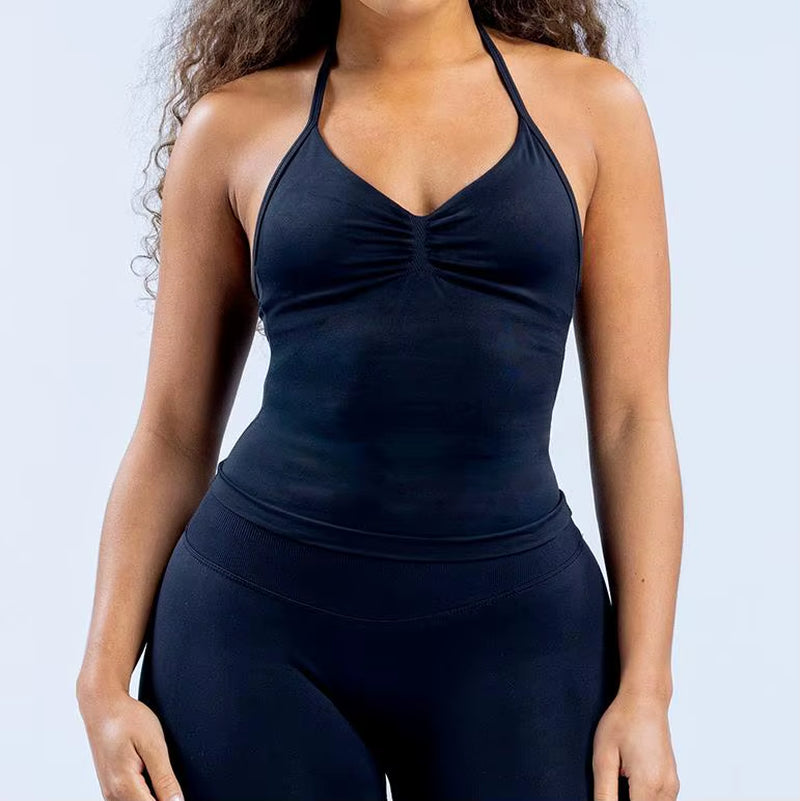 Gym Beautiful Open Back Bra Running Workout Halter Impact Longline Strappy Top Sports Yoga Vest Women'S Fitness Tank Top