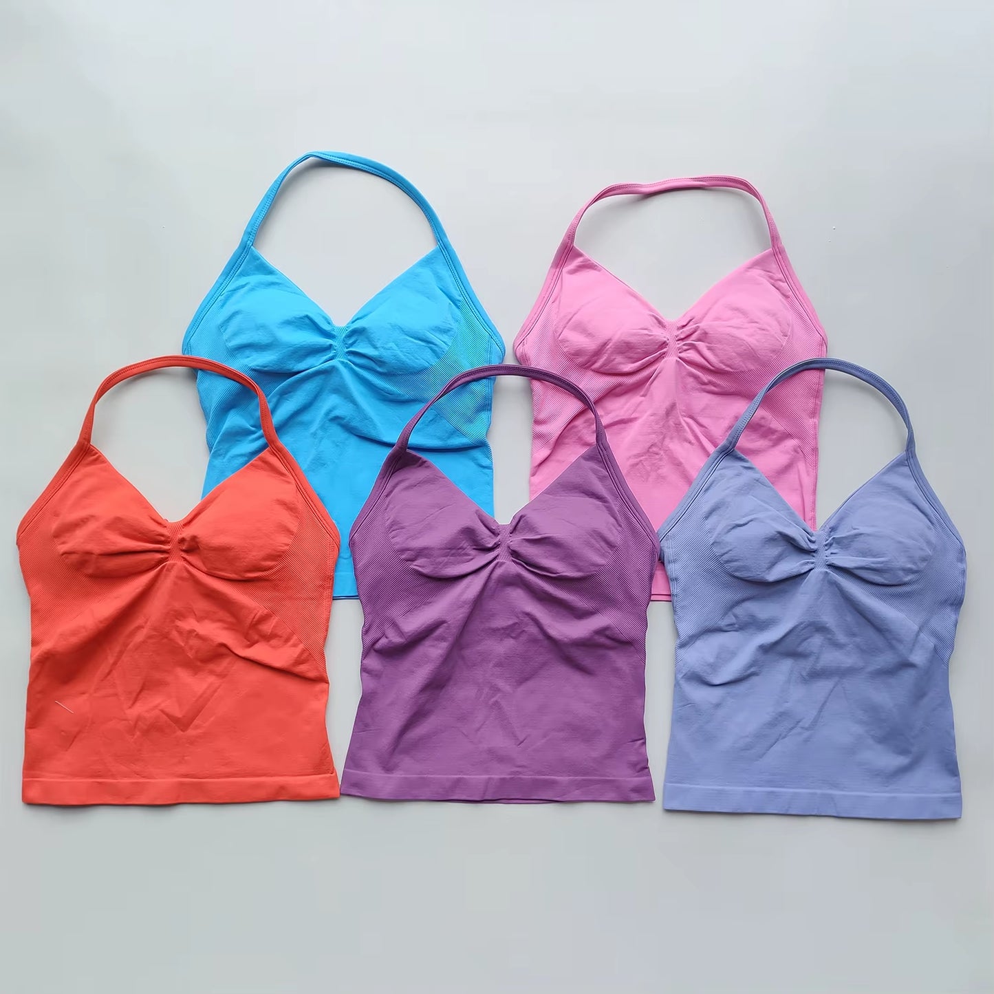 Longline Strappy Gym Top Backless Gym Clothes Women Scrunch Built-In Bra with Removable Cups Yoga Tank Tops