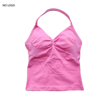 Longline Strappy Gym Top Backless Gym Clothes Women Scrunch Built-In Bra with Removable Cups Yoga Tank Tops