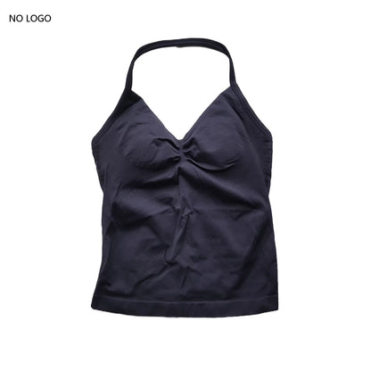 Longline Strappy Gym Top Backless Gym Clothes Women Scrunch Built-In Bra with Removable Cups Yoga Tank Tops
