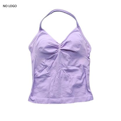Longline Strappy Gym Top Backless Gym Clothes Women Scrunch Built-In Bra with Removable Cups Yoga Tank Tops