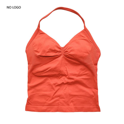 Longline Strappy Gym Top Backless Gym Clothes Women Scrunch Built-In Bra with Removable Cups Yoga Tank Tops